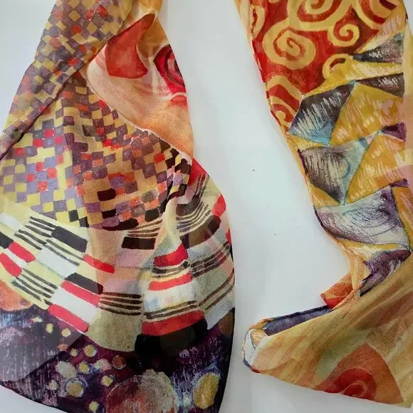 Vintage Past Times 100% Silk Chiffon Scarf Geometric Op Art Print, 15" x 58" - Picture 3 of 9